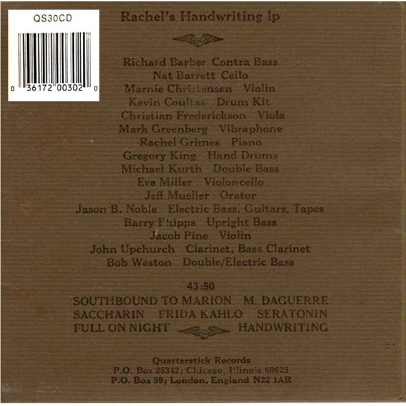RACHEL'S - HANDWRITING LP (CD)(1995) - 2