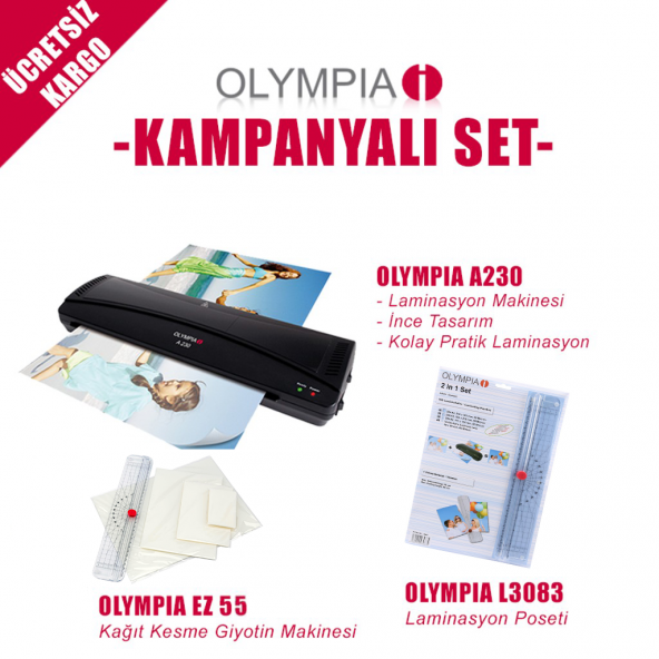 Olympia A230 A4 PVC Laminasyon Makinesi ve Kağıt Kesme Giyotin Makinesi L3083 Laminasyon Poşeti 3`lü Set