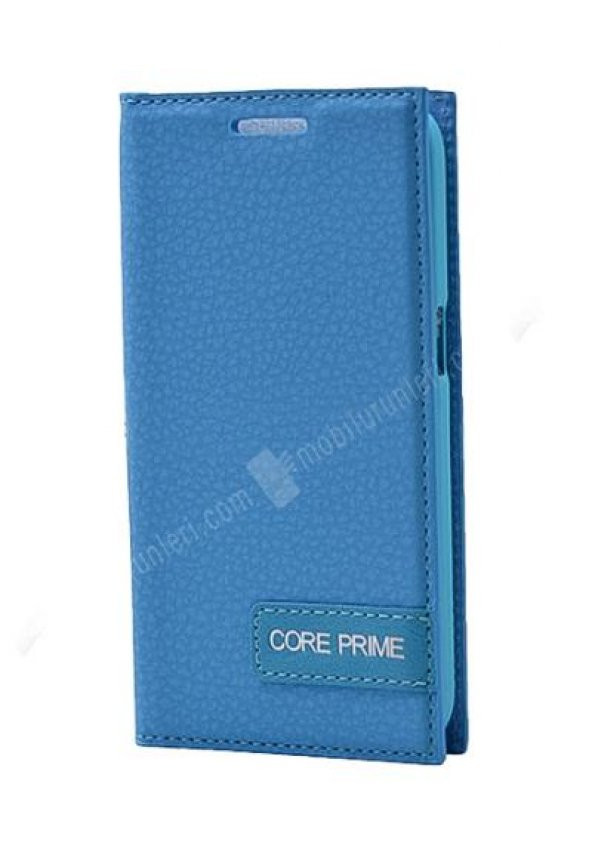 Galaxy Core Prime Gizli Mıknatıslı Deri Mavi Renk Kılıf