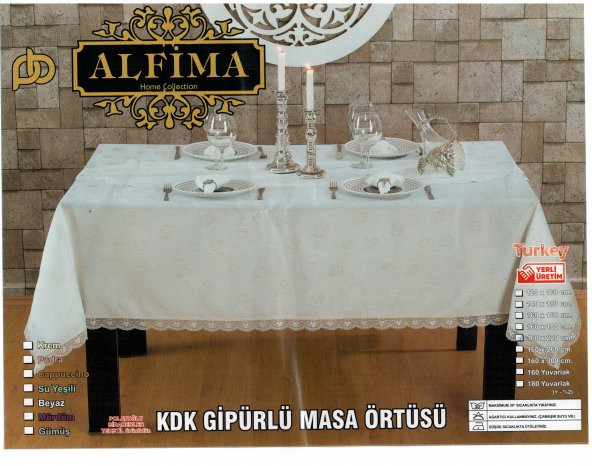 Alfima Gipürlü Dersiz 160*220 Cm Masa Örtüsü 3 farklı renk