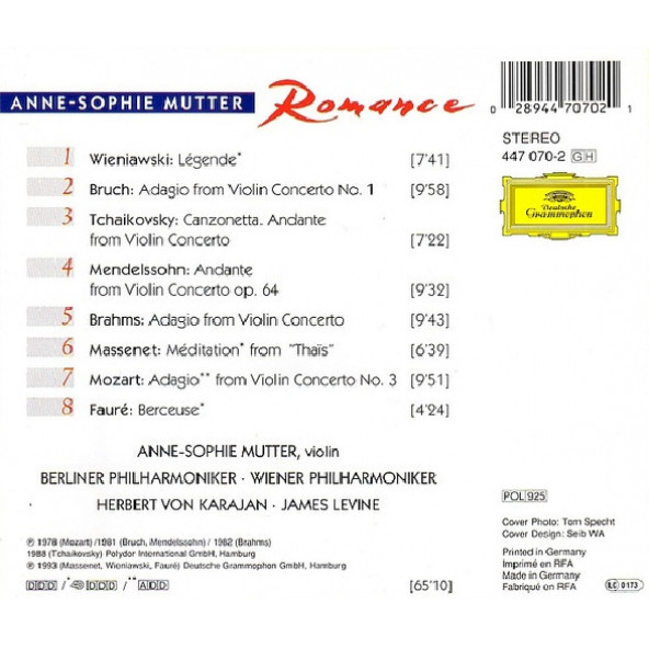 ANNE-SOPHIE MUTTER - ROMANCE (CD) (1993) - 2