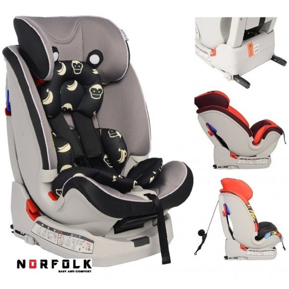 Norfolk Pro Baby Safe Isofixli 9 - 36 kg Çocuk Oto Koltuğu - Black Grey -İsofix/SIPS/LATCH/ Ece R44