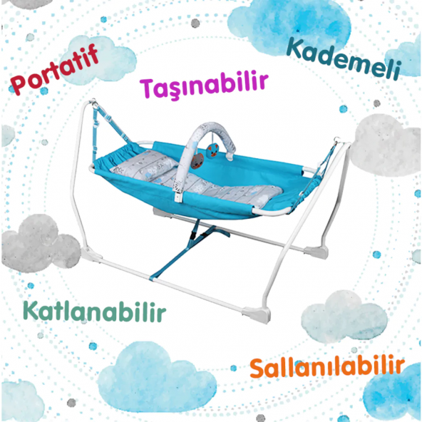 Norfolk Baby Sleep Oyuncaklı Sallanır Bebek Beşiği Hamak Beşik Sallanır Bebek Hamağı Mavi