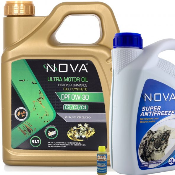 Nova 0W-30 5 Litre Tam Sentetik Motor Yağı+ 3LT Yeşil Antifriz