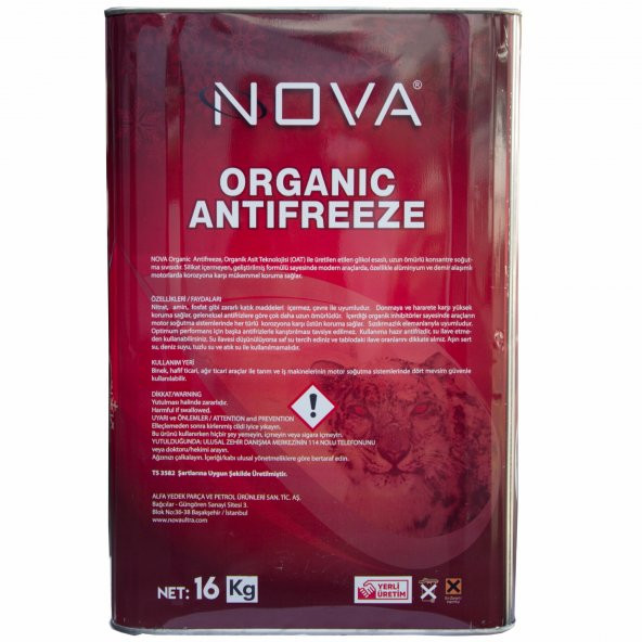 Nova ULTRA Organik Kırmızı Antifriz -25 Derece 16KG Teneke