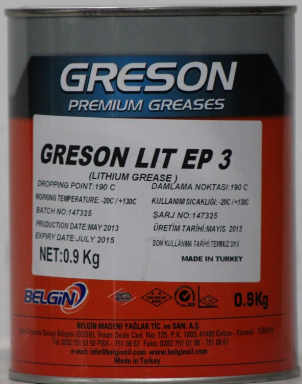 Lubex Greson EP Katkılı Lityum Gres (Sarı Gres) 900 Gram NO:3