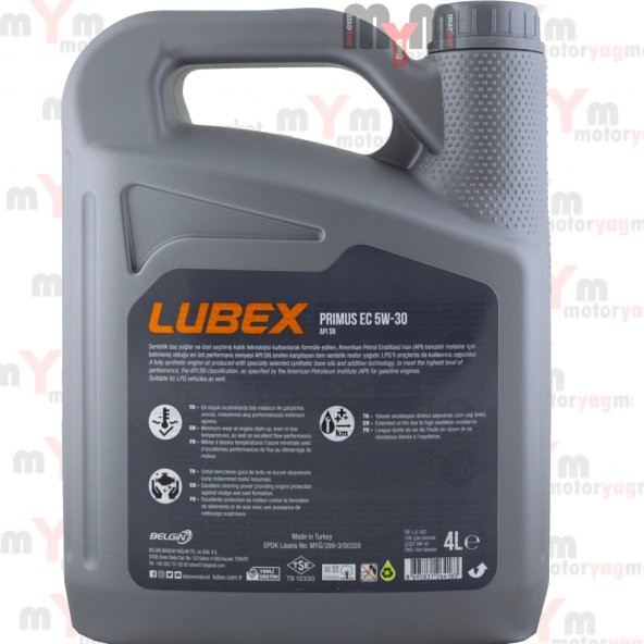 Lubex Primus EC 5W-30 4 Litre Tam Sentetik Motor Yağı 2019