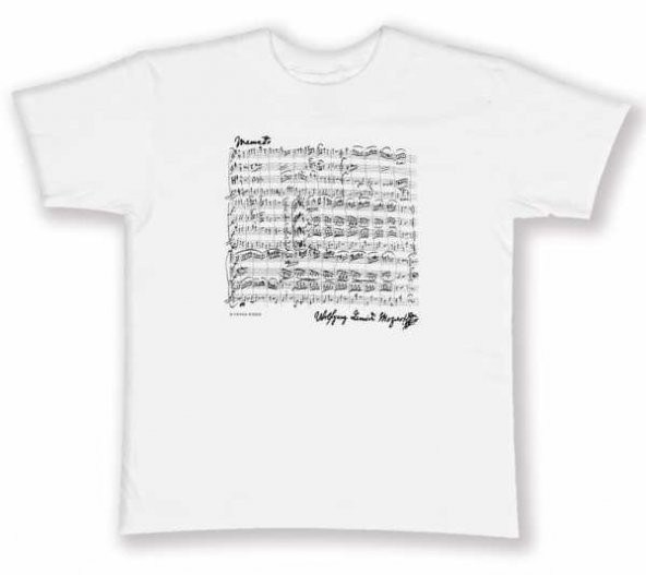 Mozart Notalı ve İmzalı Tişört - Beyaz M