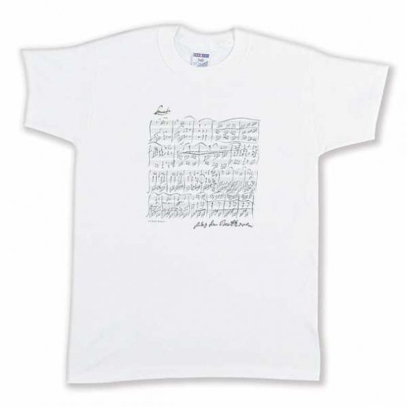 Beethoven Notalı ve İmzalı Tişört - Beyaz S