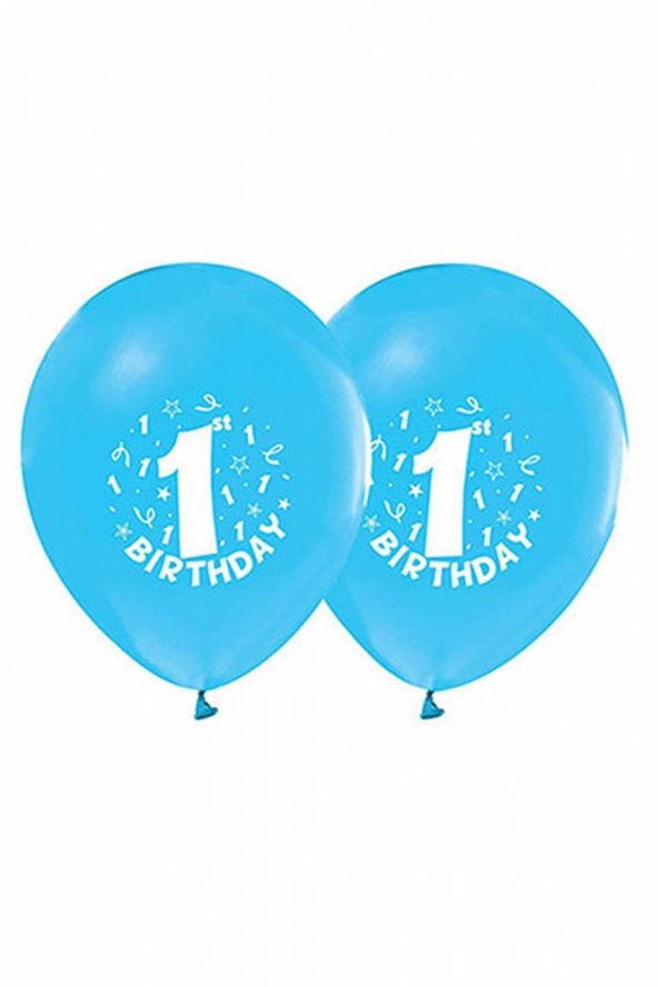 1 Yaş Baskılı Mavi Balon 10lu