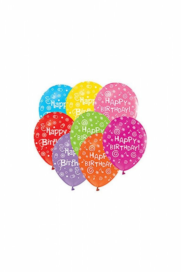 Happy Birthday Baskılı Renkli Balon 10lu