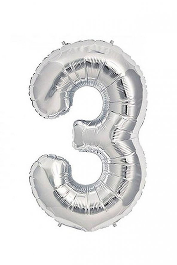 3 Rakam Gümüş Folyo Balon 90cm (40 inch) 1 Adet