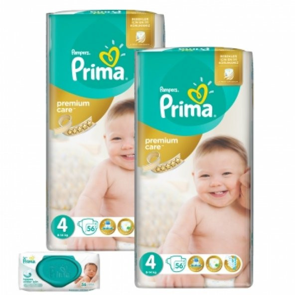 Prima Premium Care No:4 Bebek Bezi 2 ’li Mega Paket 112 Adet 56 lı Islak Havlu Hediyeli
