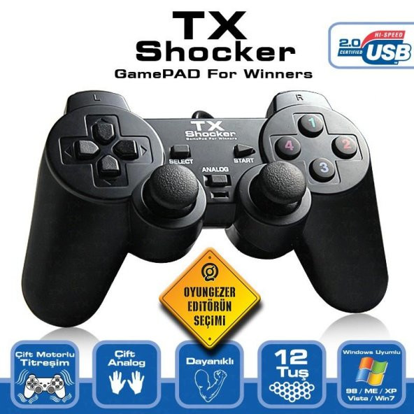 TX Shocker 12Tuş, Titreşim,Analog/Digital Gamepad