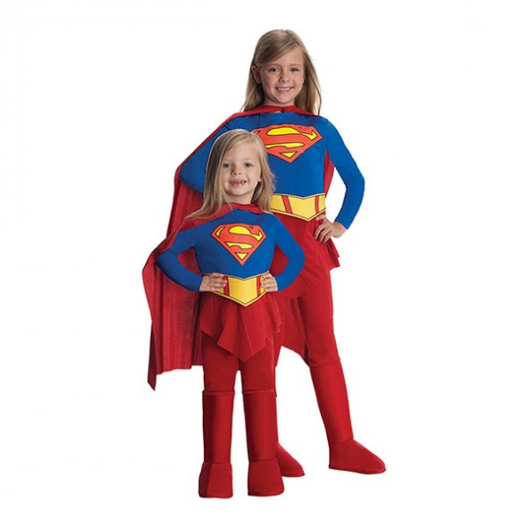 Super Girl Streç Kız Çocuk Kostümü 8-10 Yaş