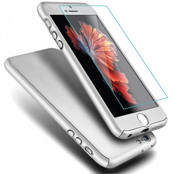 Microsonic iPhone 5S Kılıf Komple Full Gövde Koruma Cam Film Dahil Gümüş