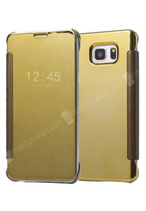 Galaxy Note 5 Orjinal Clear View Mirror Uyku Modlu Gold Kılıf