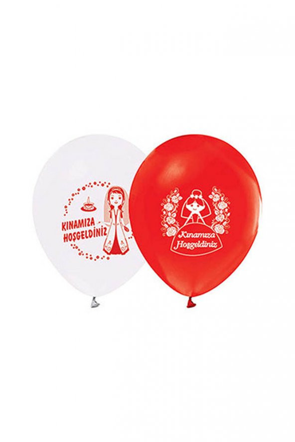Kınamıza Hoşgeldiniz Baskılı Kırmızı-Beyaz Balon 10lu
