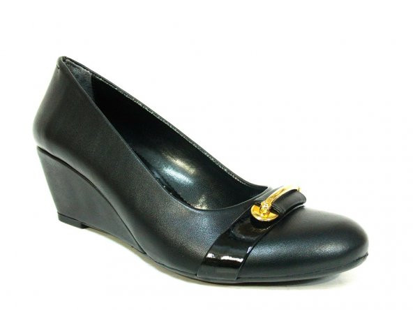 Şener 201 Siyah Fiyonklu Dolgu Topuk Bayan Ayakkabı