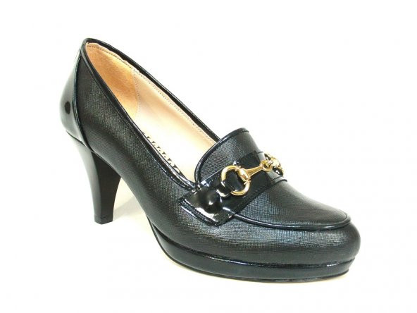 Zenay 1418 Siyah Deri Topuklu Bayan Ayakkabı