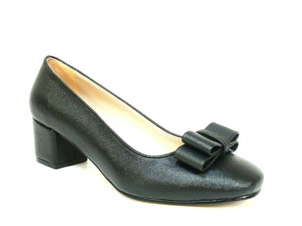 Zenay 1403 Siyah Deri Topuklu Bayan Ayakkabı