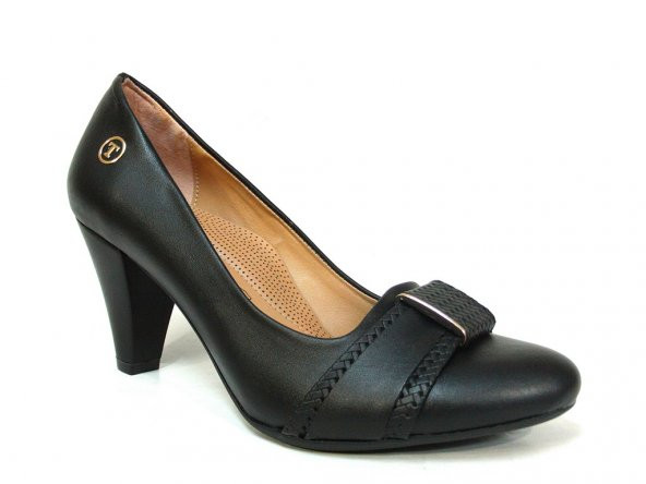 Topuz 056 Siyah Deri Topuklu Bayan Ayakkabı