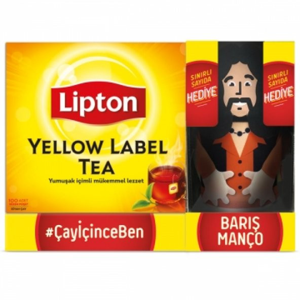 Lipton Yellow Label Tea Süzen Poşet Çay 100 Adet Barış Manço Bardak Hediyeli