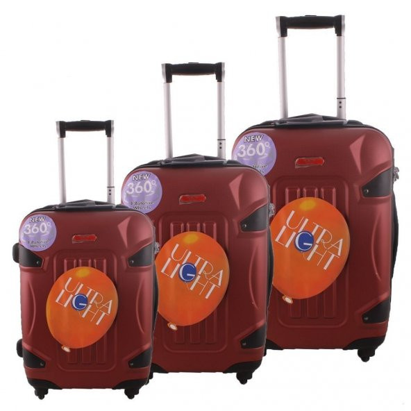 ÇÇS 5118 Kırılmaz Koyu Kırmızı Pvc Valiz Bavul Seti