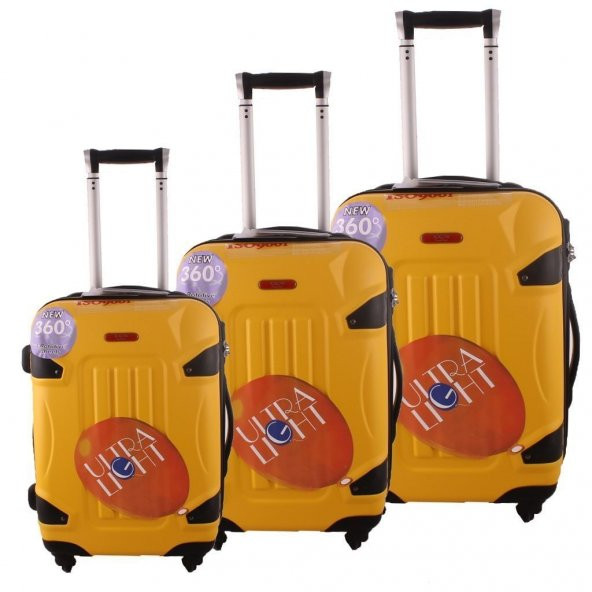 ÇÇS 5118 Kırılmaz Sarı Pvc Valiz Bavul Seti