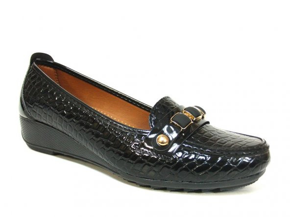 Merry Pace 1407 Siyah Rugan Anatomik Dolgu Topuk Ayakkabı