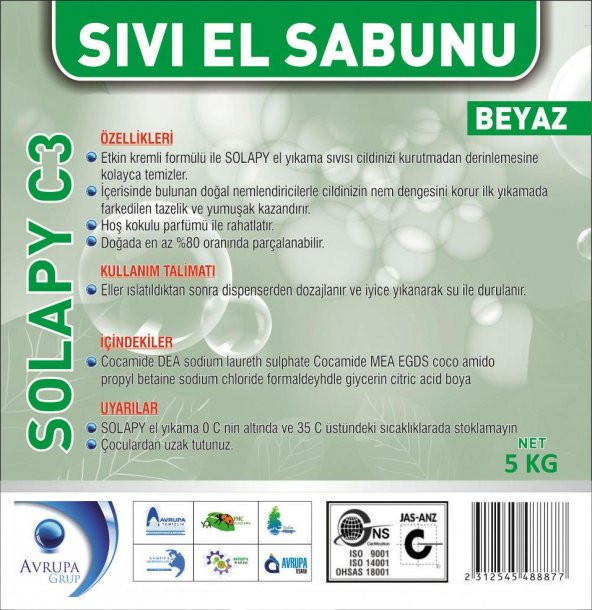 Solapy C3 Sedefli Parfümlü El Yıkama Sıvısı 5 Litre