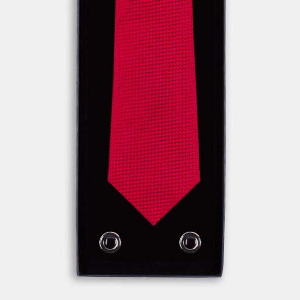 Koyu Kırmızı İpek Kravatlı Metal Kol Düğmeli Hediye Seti