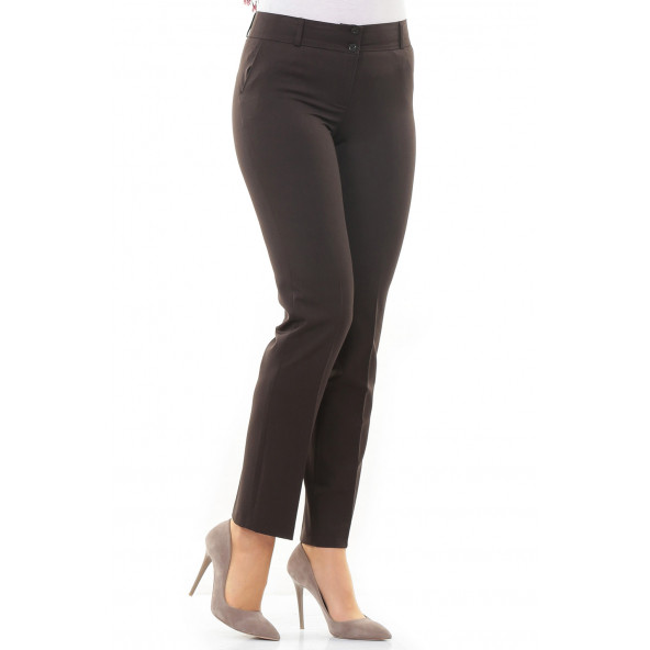 KADIN KLASİK CEPLİ PANTALON 1641 KAHVE SORALLİNE - 2