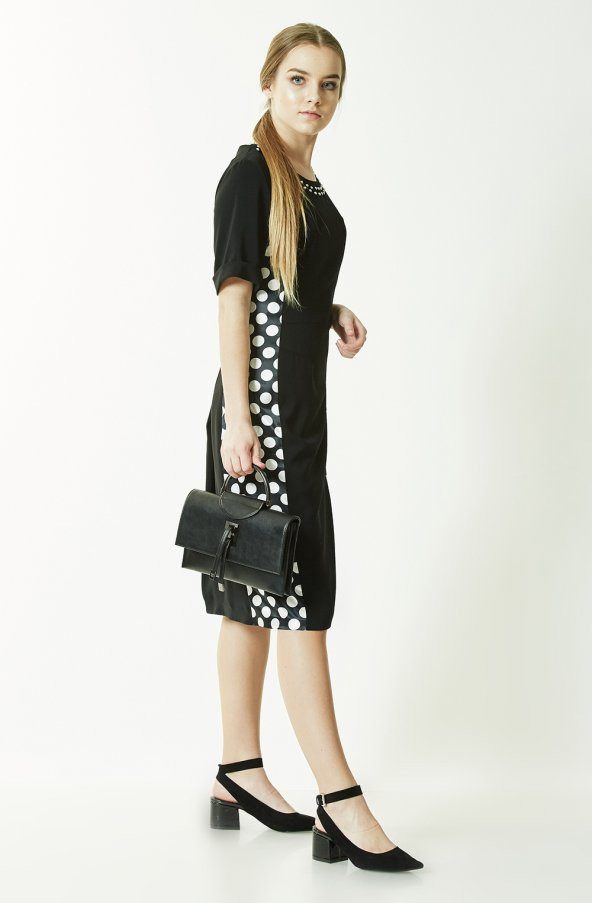 BÜYÜK BEDEN SİYAH PUANTİYELİ ABİYE ELBİSE 1100 SİYAH - 2