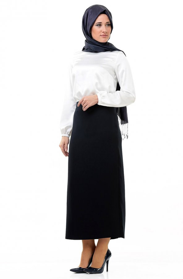 KADIN BÜYÜK BEDEN BAYAN ETEK KALEM ARKA KAPALI YIRTMAÇ 90 CM BOYUNDA SORALLİNE 754 LACİVERT - 3