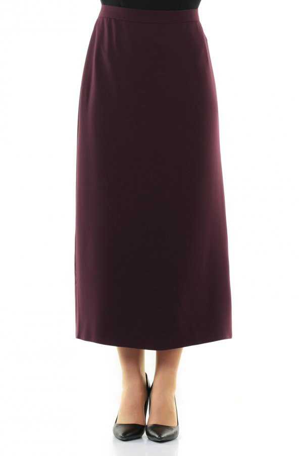 BAYAN BÜYÜK BEDEN BAYAN ETEK KALEM ARKA KAPALI YIRTMAÇ 90 CM BOYUNDA SORALLİNE 754 MÜRDÜM