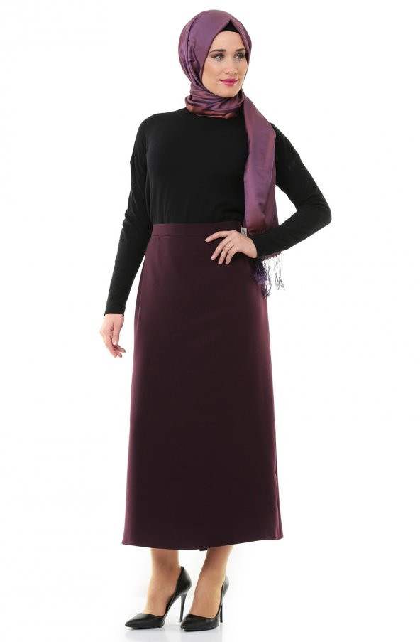 BAYAN BÜYÜK BEDEN BAYAN ETEK KALEM ARKA KAPALI YIRTMAÇ 90 CM BOYUNDA SORALLİNE 754 MÜRDÜM - 2