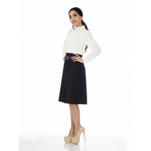 BAYAN DİZ ALTI A PİLE ETEK 65CM BOYUNDA SORALLİNE 722 LACİVERT