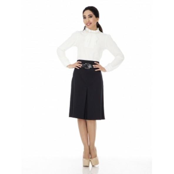 BAYAN DİZ ALTI A PİLE ETEK 65CM BOYUNDA SORALLİNE 722 LACİVERT - 3