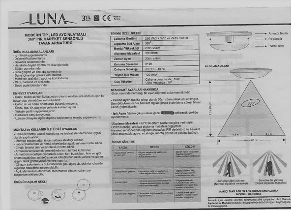 LUNA SENSÖRLÜ LED'Lİ TAVAN ARMATÜRÜ - BEYAZ IŞIK - 7