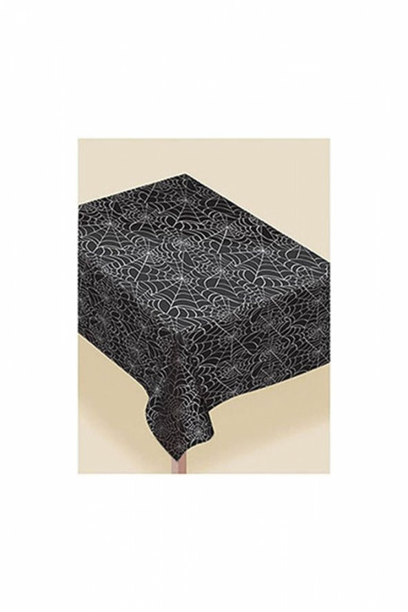 Siyah Örümcek Ağı Plastik Masa Örtüsü 120x180cm 1 Adet