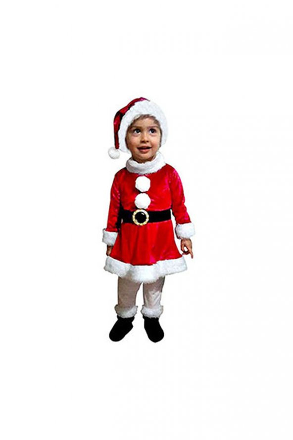 Noel Kız Bebek Kadife Kostüm 2-3 Yaş 1 Adet