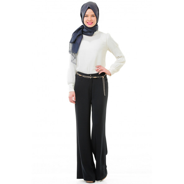 BAYAN ABİYE BOL PANTALON,ZİNCİR KEMERLİ SORALLİNE 1678 LACİVERT