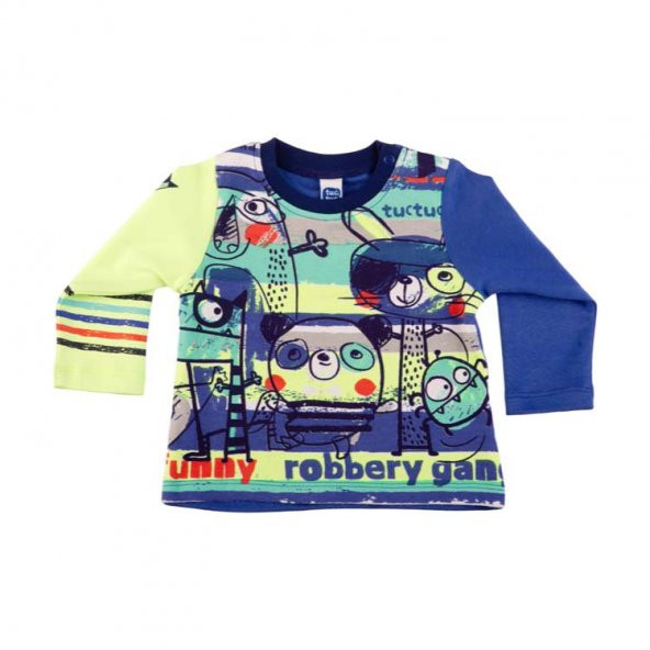 Desenli Uzun Kollu T-shirt, Funny Robbery Saks Desenli