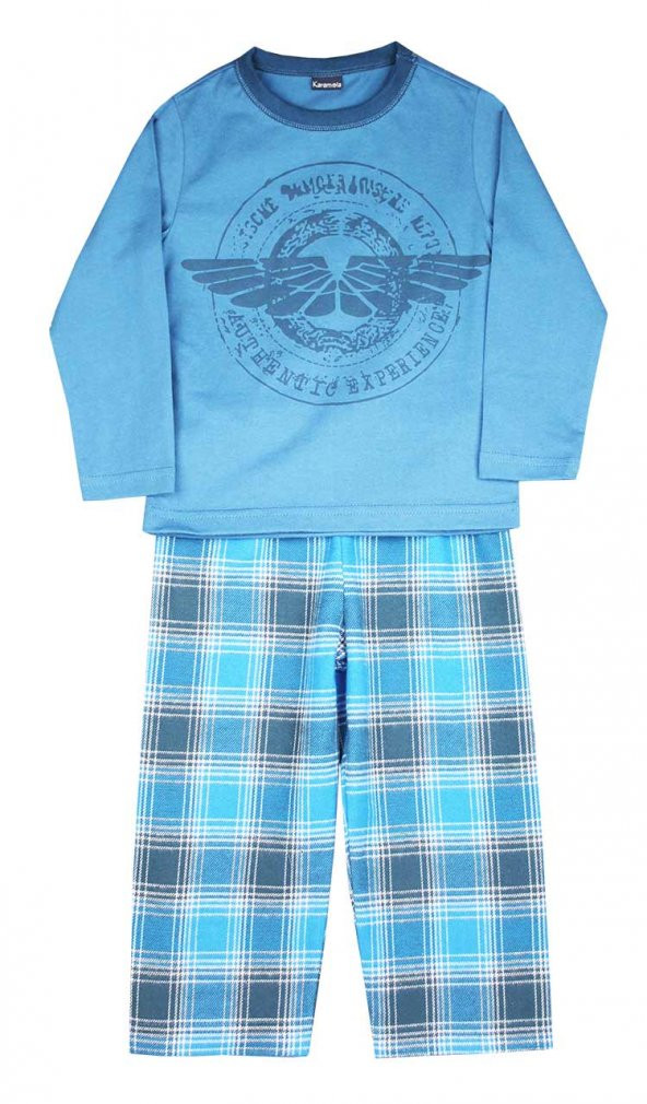 Erkek Çocuk Pijama, Pilot Mavi Ekose