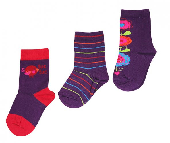 3lü Çorap Seti, Different World Mor Desenli