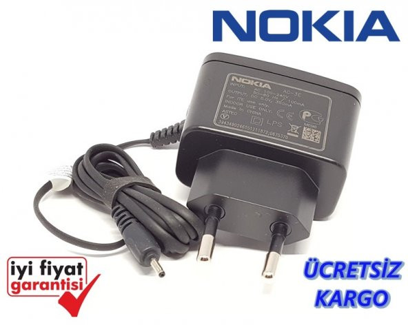 Nokia İnce Uçlu Şarj Aleti Şarj Cihazı ORJİNAL AC-3E