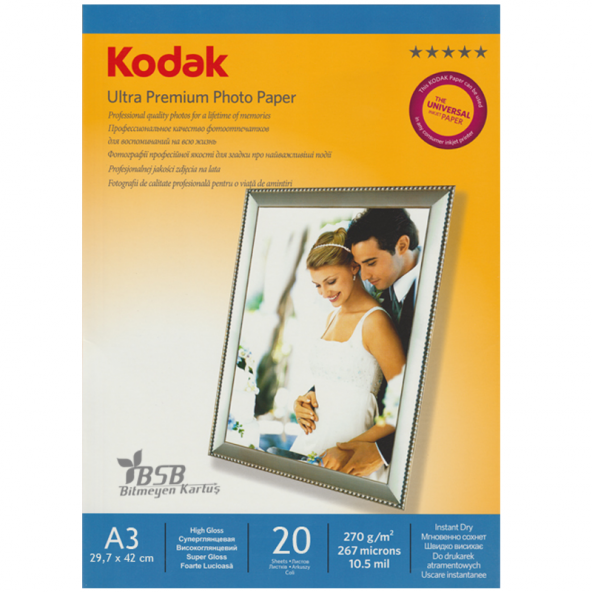 Kodak Ultra Premium Glossy,Parlak A3 270Gr/m²  Fotoğraf Kağıdı 20