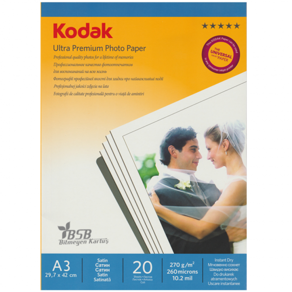 Kodak Ultra Premium Satin,Mat A3 270 Gr/m²  Fotoğraf Kağıdı 20 Ya