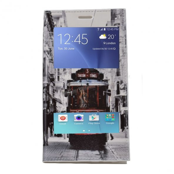 Samsung Galaxy J7 Çift Pencereli Desenli Kılıf Taksim